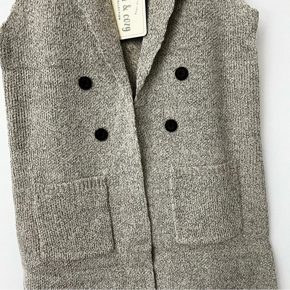 Long Sweater Vest Heather Oatmeal/Beige Open Front With Pockets Sleeveless Soft - Picture 9 of 9